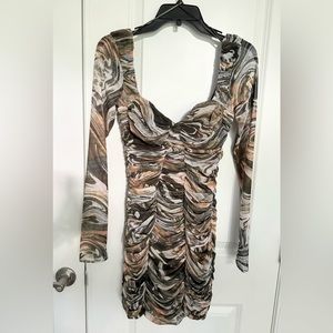 Zara abstract ruched body con long sleeve mini dress nwt size small
